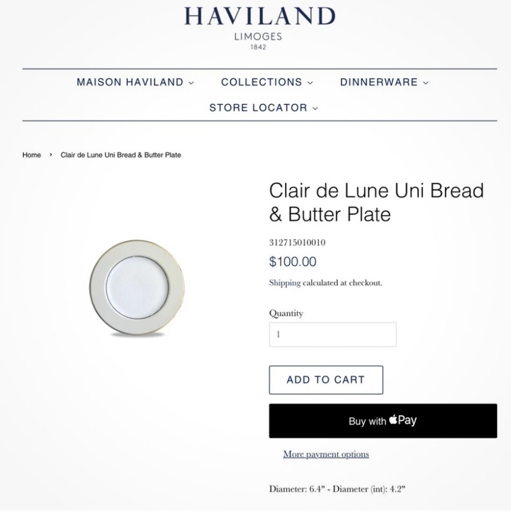 $500 Set Of 5 Haviland Clair De Lune Uni Bread & Butter Plates 6.4”